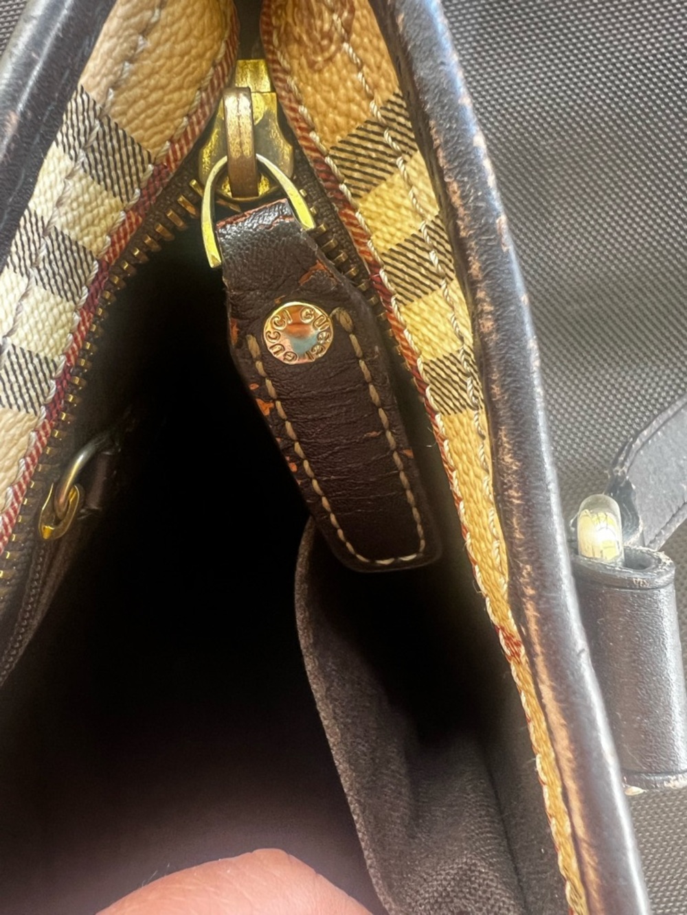 Burberry Tan & Black Plaid Leather-Trim Tote - Picture 4 of 10